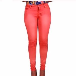Neon Coral skinny jeans